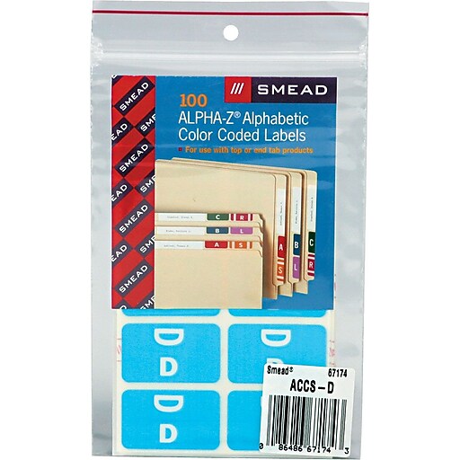 Smead AlphaZ ACCS ColorCoded Alphabetic Labels, D, Light Blue w/White