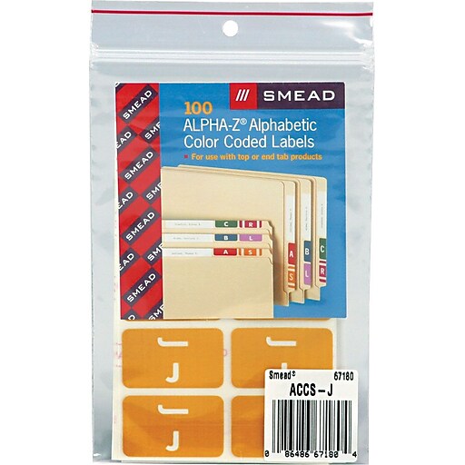 Smead® AlphaZ ACCS ColorCoded Alphabetic Label, J, Yellow, 100 Labels