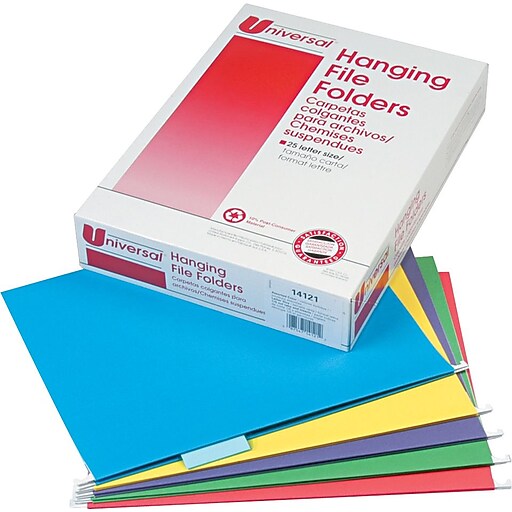 Universal® Hanging File Folders, Assorted Primary Colors, Letter, Holds
