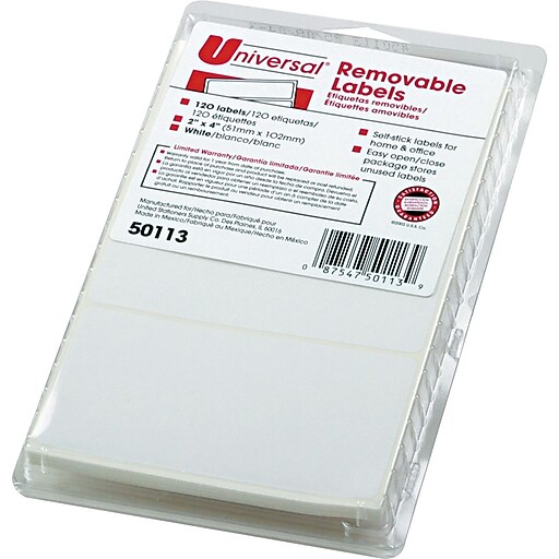 Universal SelfAdhesive Removable Labels, Rect. White, 2" x 4", 120/Pk at Staples