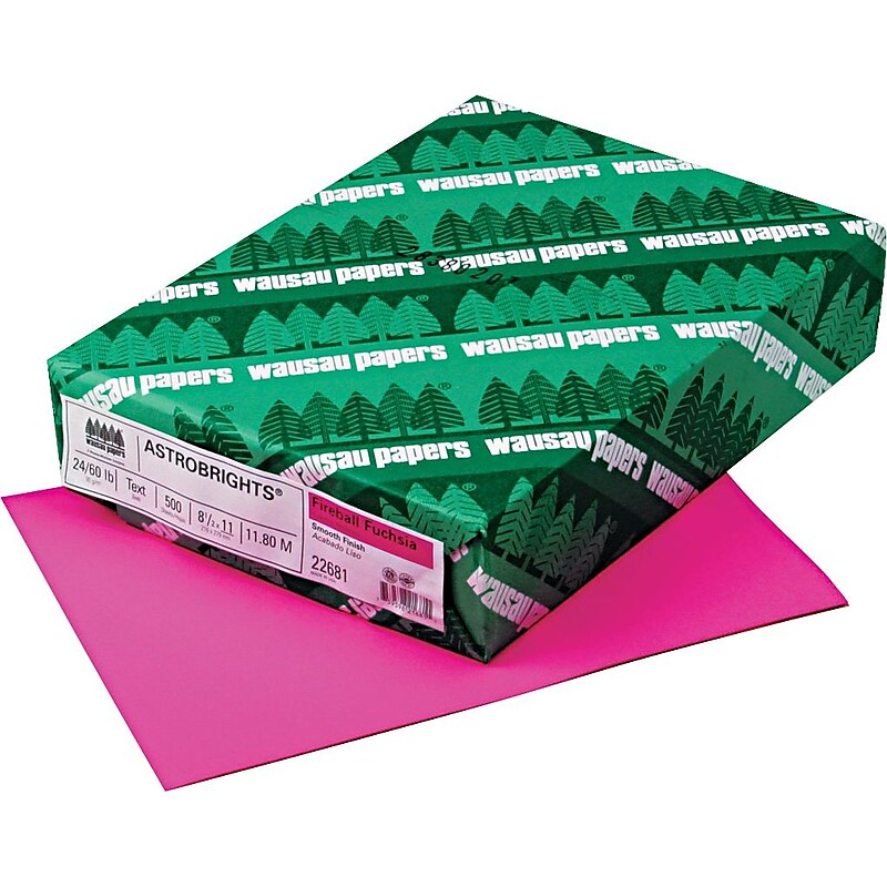 Astrobrights® Colored Paper, 8-1/2 x 11, 24/60-lb, Fireball Fuchsia, Ream image 1