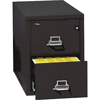 FireKing 1-Hour Fire Resistant Vertical Cabinet, Letter, 2-Drawer, Black, 27 3/4"H x 17 3/4"W x 31 9/16"D, Truck to Loading Dock