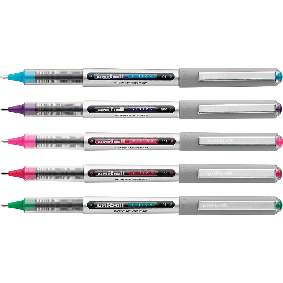 uni ball Vision™ Rollerball Pens, Fine Point, Assorted, 5/Pack