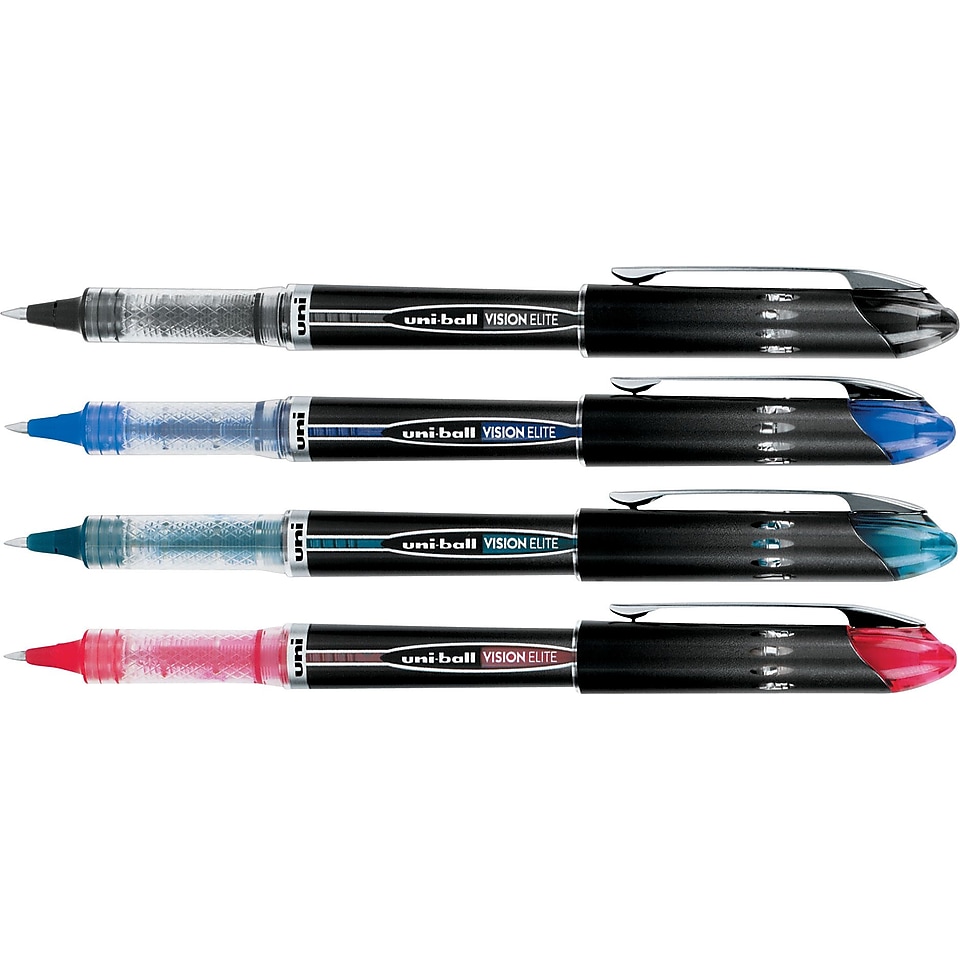 uni ball Vision Elite™ Rollerball Pens, Micro Point, Assorted, 4/Pack