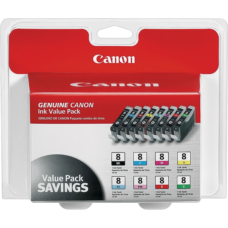 Canon 8 Black/Cyan/Magenta/Yellow/Photo Cyan/Photo Magenta/Red/Green Standard Yield Ink, 8/Pack (0620B015) image 1