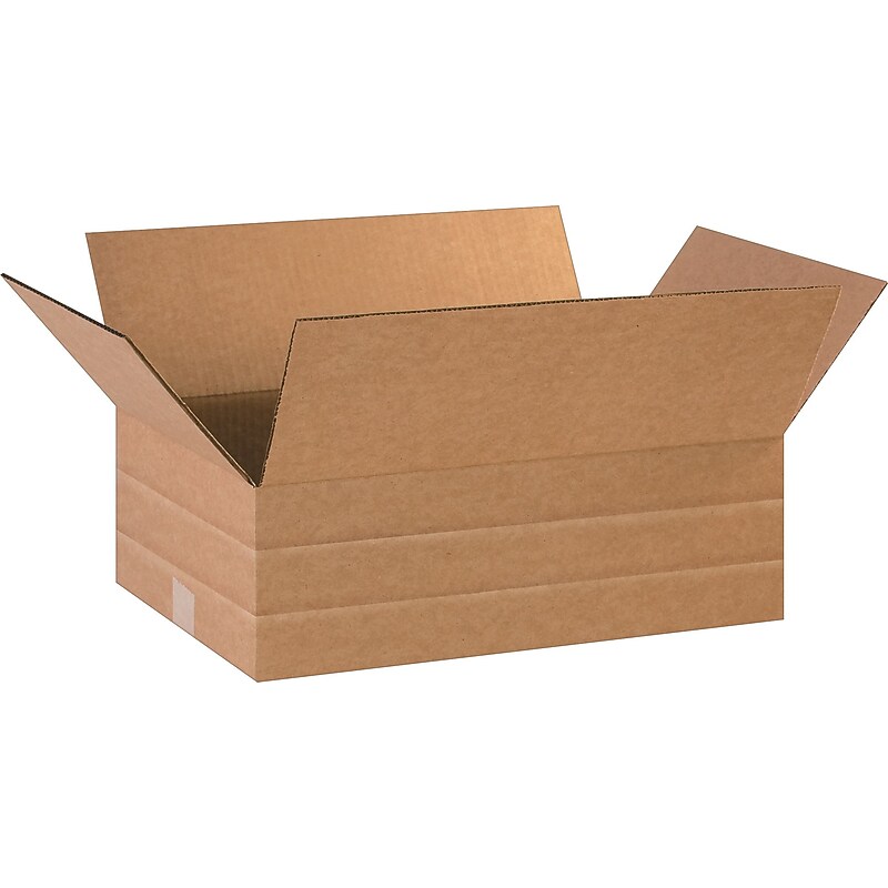 16" x 12" x 6" Multi-Depth Shipping Boxes, 32 ECT, Brown, 25/Bundle (MD16126) image 1