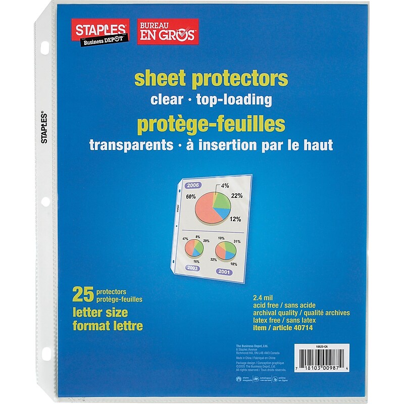 Staples Standard Weight Sheet Protectors, Clear, 25/Box (10523-US) image 1