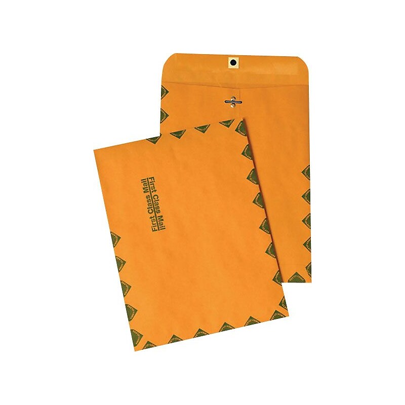 Quality Park 9" x 12" First Class Brown Kraft Clasp Envelopes, 100/Box image 1