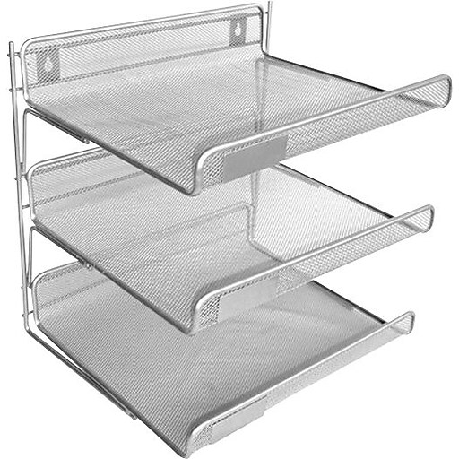 Staples® Silver Wire Mesh 3Tier Desk Shelf, 12 1/2"H x 13 1/4"W x 10 3