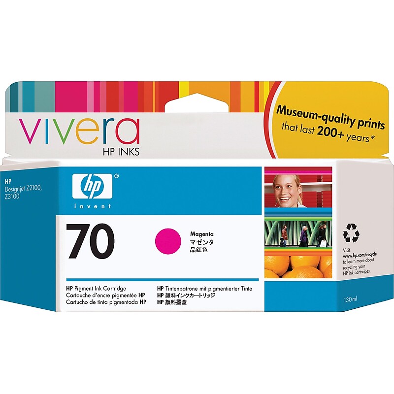 HP 70 Magenta Standard Yield Ink Cartridge (C9453A) image 1