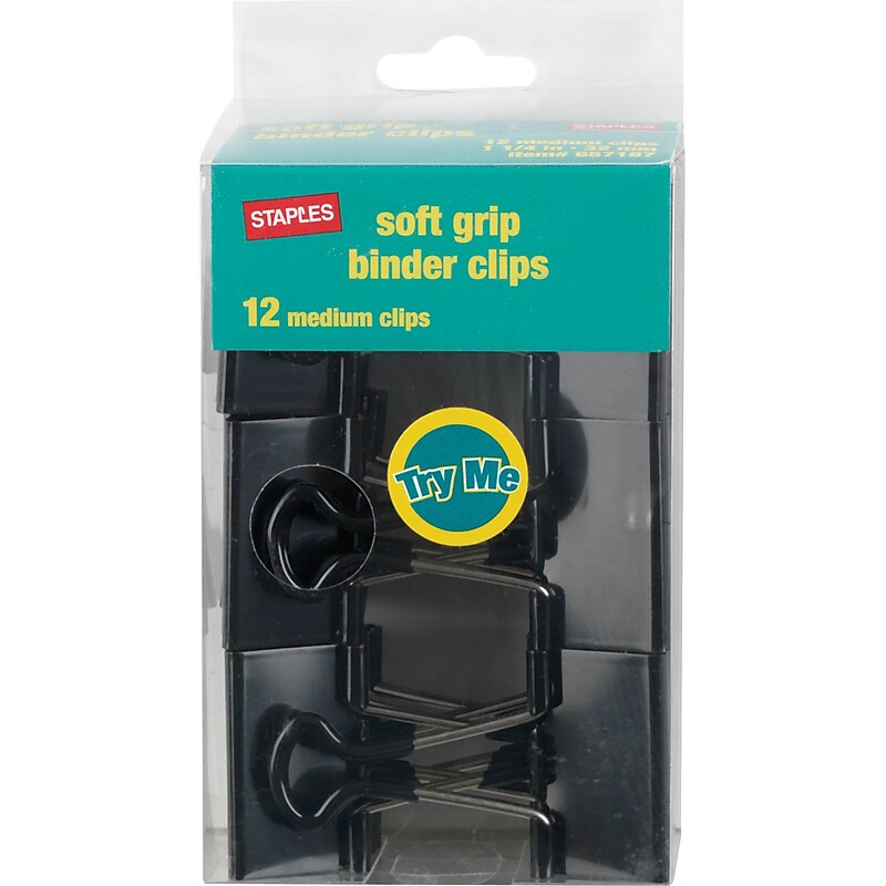 Staples® Soft Grip Binder Clips, 1 1/4" Width, 5/8" Capacity, Black, 12/Pk image 1