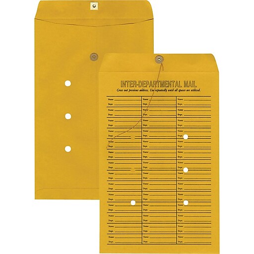 Staples ButtonandString InterDepartmental Kraft Envelopes, 10" x 15", Brown, 100/Box (511291/