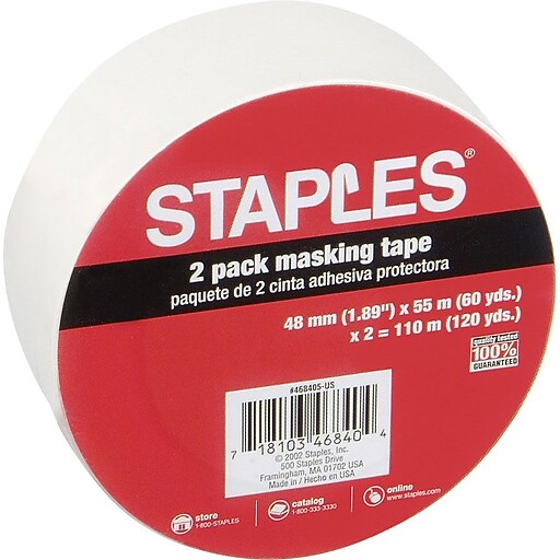 Staples® Masking Tape, 2" x 60 Yards Staples