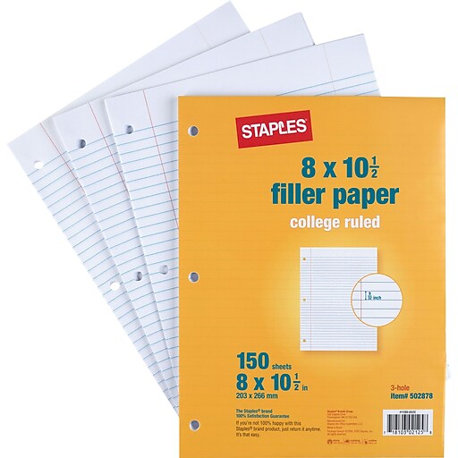 Staples College Ruled Filler Paper, 8" x 10 1/2" Staples