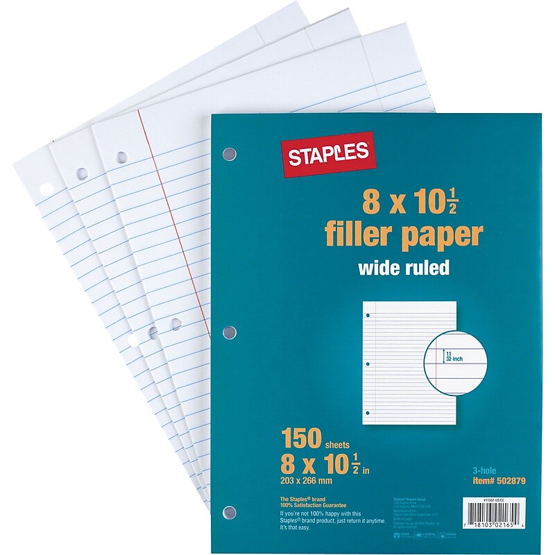 Staples Wide Ruled Filler Paper, 8" x 10 1/2" image 1