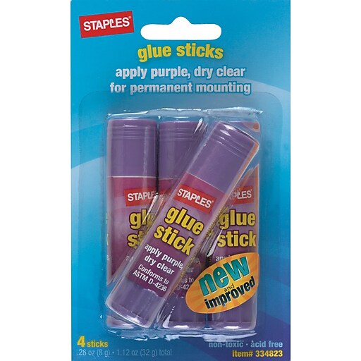 Staples Washable Glue Sticks, Purple, .26 oz., 4/Pack (10446) Staples