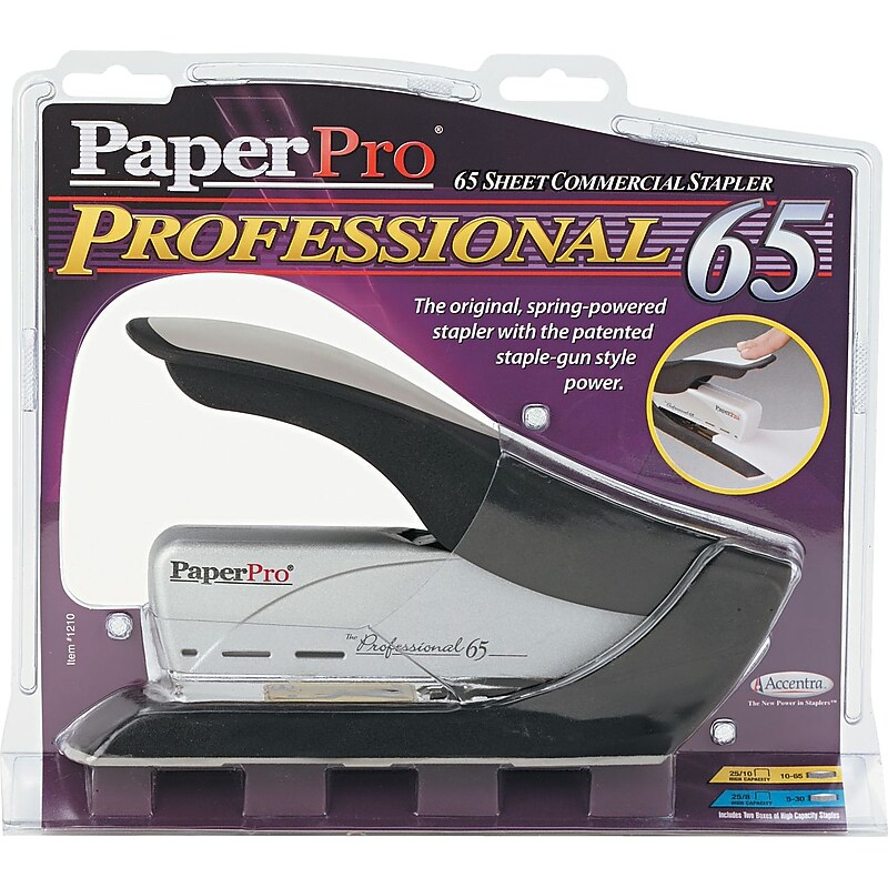 PaperPro Desktop Stapler, 65-Sheet Capacity, Staples Included, Black/Silver (SPRCH22069) image 1