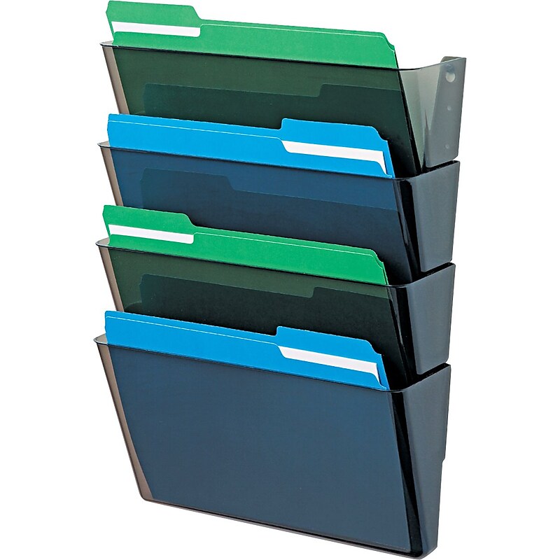 Deflecto Stackable DocuPocket® 4-Pocket Files, Letter-Size, Smoke, 7"H x 13"W x 4"D, 4/Pk image 1