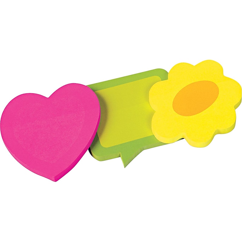 Redi-Tag Die-Cut Shaped Sticky Notepads, Assorted Neon Colors, 50 Sheets/Pad, 3 Pads/Pack image 1