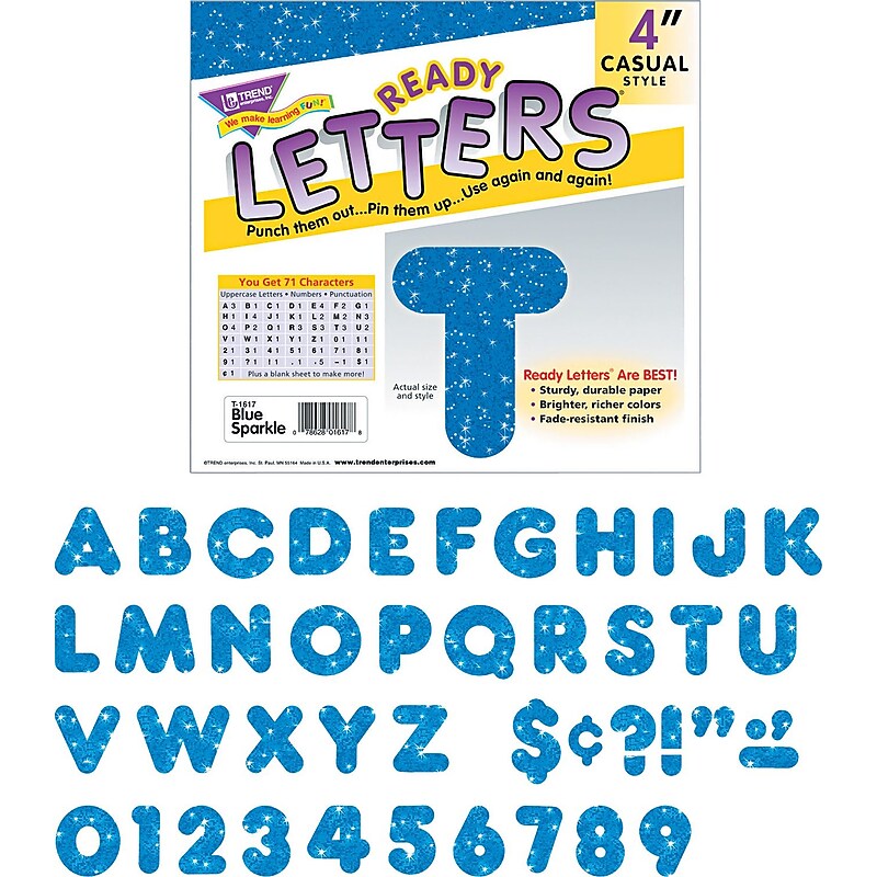 Trend Sparkle Uppercase Ready Letters®, 4", Blue, 1/Set (T1617) image 1