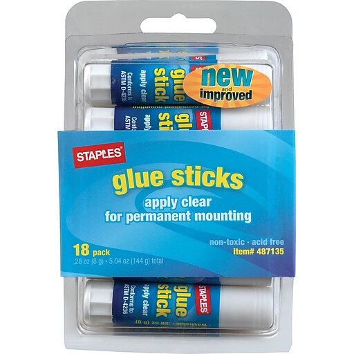 Staples Washable Glue Sticks, Clear, .26 oz., 18/Pack (10449) Staples