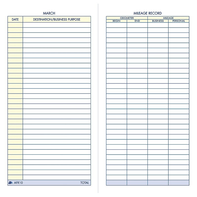 Adams Vehicle Mileage Records, 3 1/4" x 6 1/4", 36 Sets/Book (AFR10) image 1