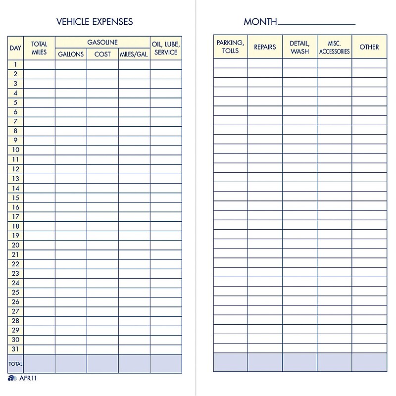 Adams Vehicle Mileage and Expense Record Book, 3 1/4" x 6 1/4" (AFR11) image 1
