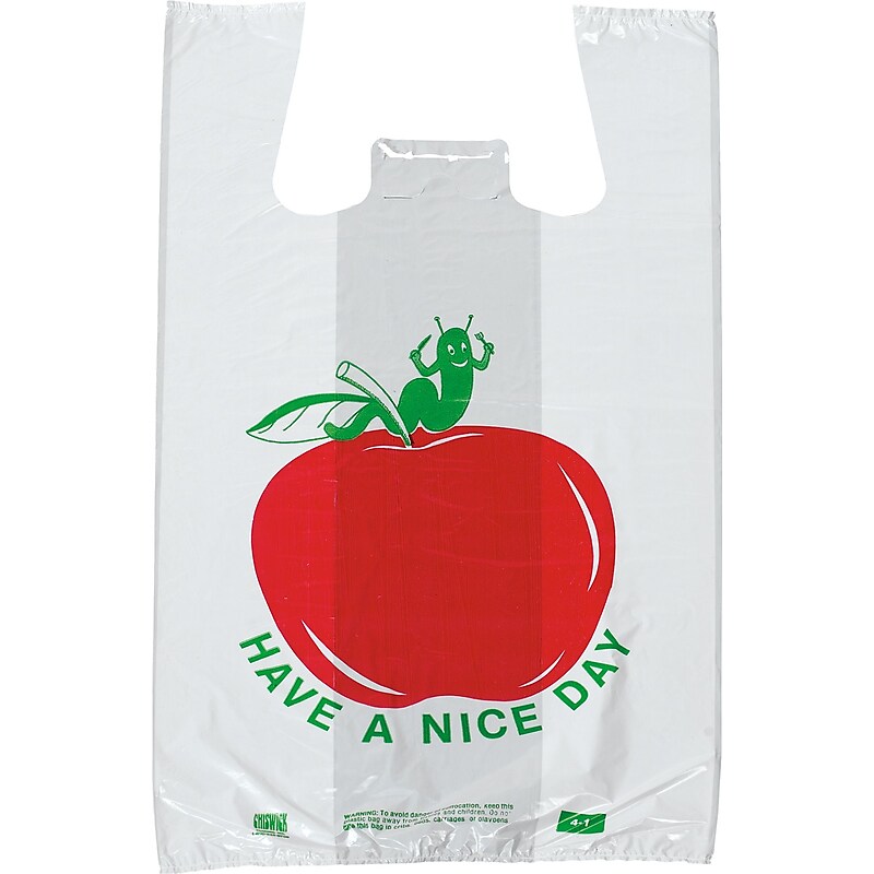 Pre-Printed T-Shirt Bags "Have a Nice Day" Apple, 1000/Case (1701) image 1