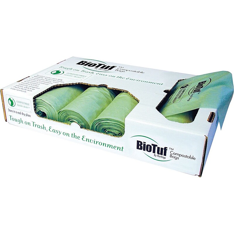 BioTuf 60-64 Gallon Compostable Industrial Trash Bag, 47" x 60", Low Density, 1 Mil, Green, 5 Rolls (Y9460YE R01) image 1