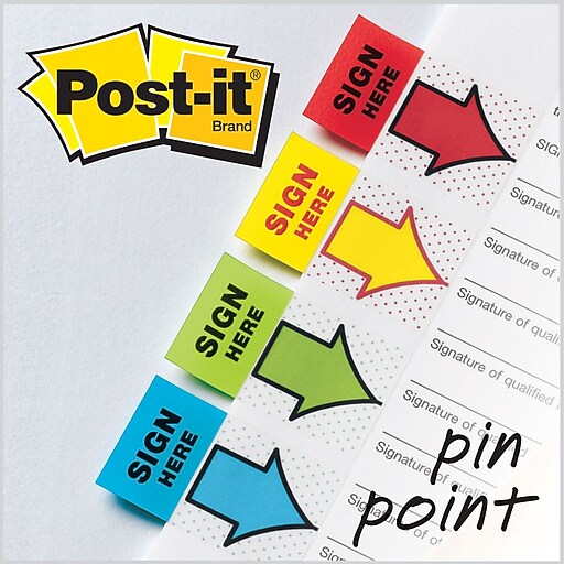 Postit® 'Sign Here' Message Flags Value Pack, Assorted Colors, 1", 200 Flags/Pack plus Bonus