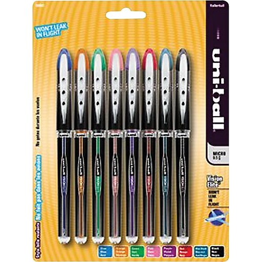 uni-ball® Vision Elite Rollerball Pens, Micro Point, Assorted, 8/pk ...