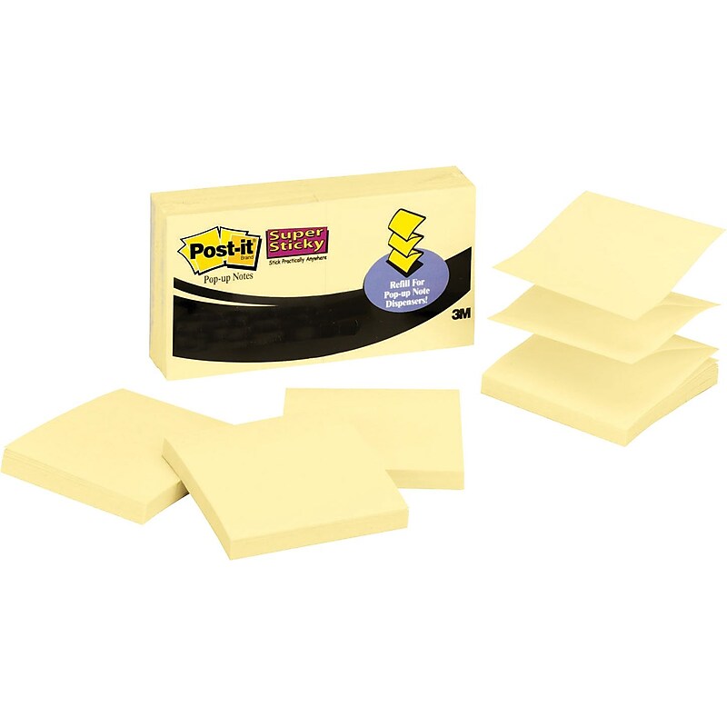 Post-it® Super Sticky Refill Pop-up Notes, Canary Yellow, 2" x 2", 20/Pk image 1