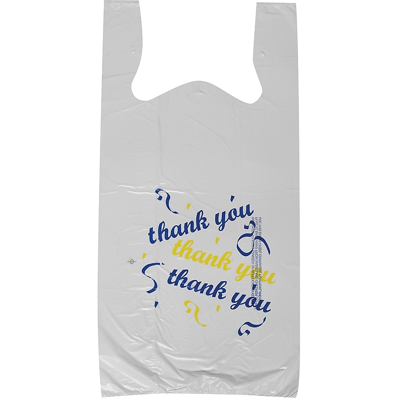 Thank You 11.5" x 7" x 23" Plastic Shopping Bags, White, 1000/Carton (17-15) image 1