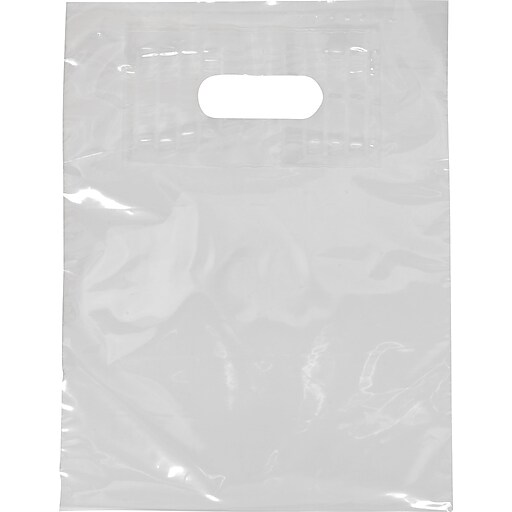 Command Packaging Gusseted Bags, DieCut Handle Bags, 20" x 20" Clear