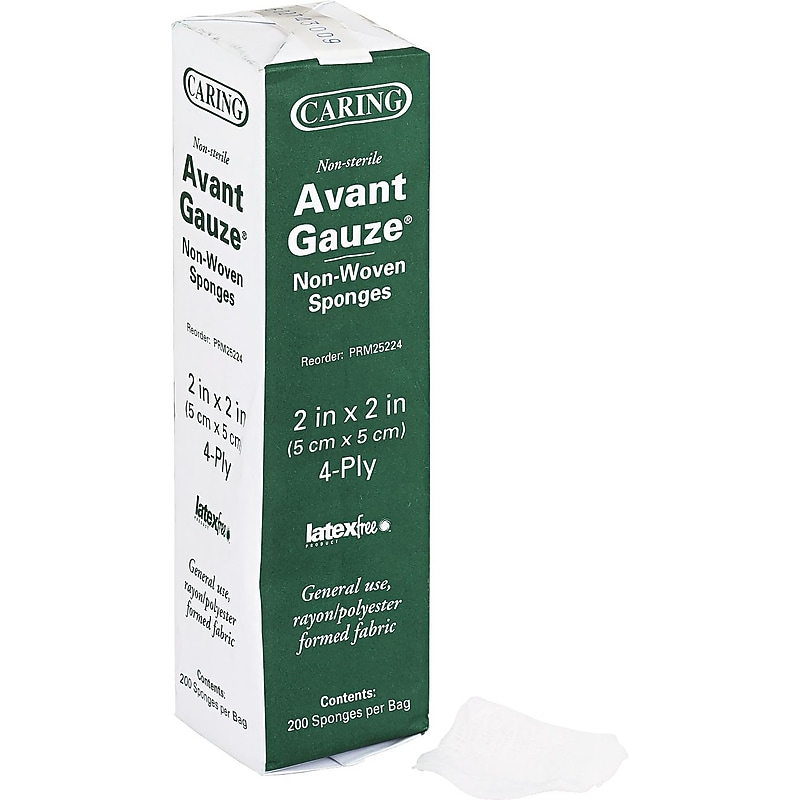 Caring® Gauze Sponges, 2" x 2", 4-Ply, Nonsterile, 200 Sponges/Box image 1