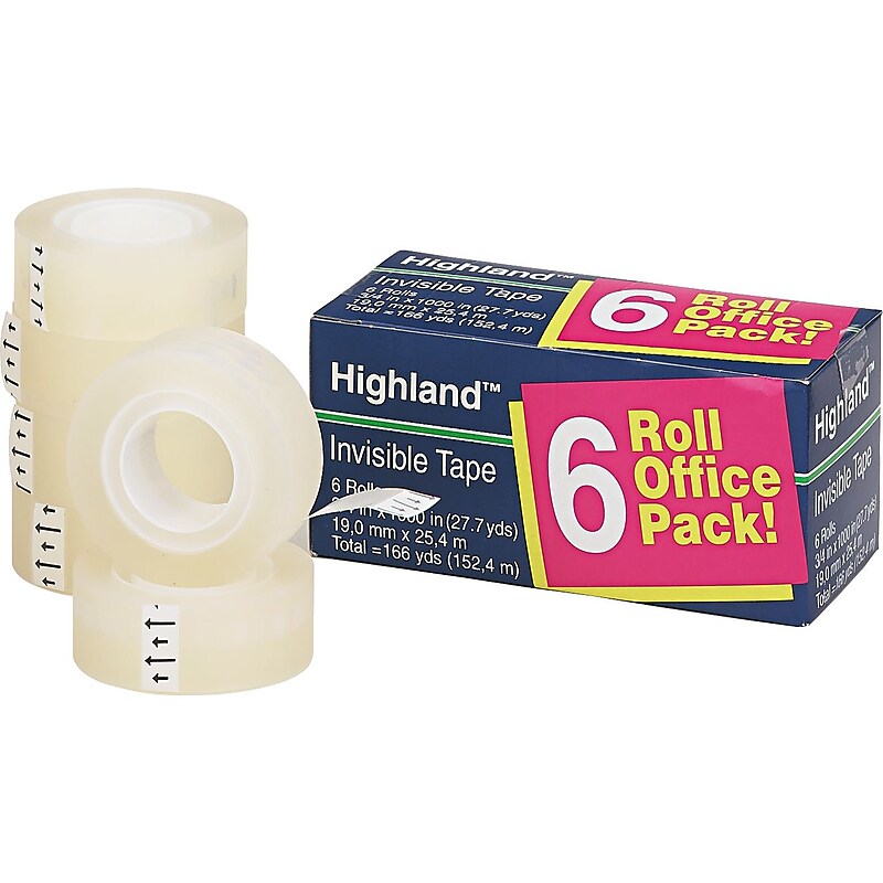 Highland Invisible Clear Tape, 0.75" x 27.7 yds., 1" Core, 6 Rolls/Pack (6200-6PK) image 1
