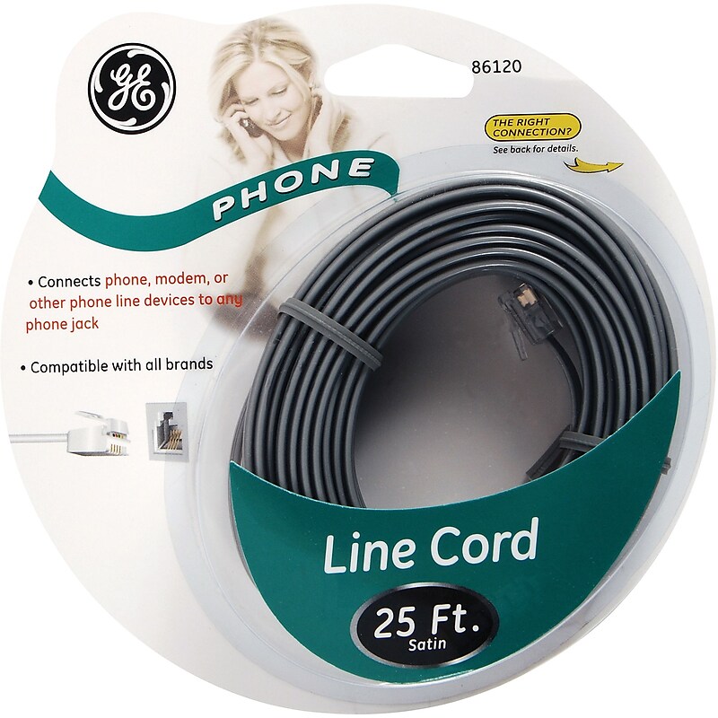 GE 25' Telephone Line Cord, Satin Gray (86120) image 1