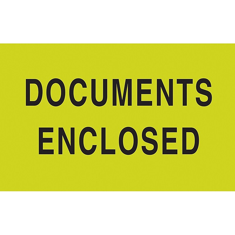"Documents Enclosed" Labels, Yellow, 5" x 3", 500/Rl image 1