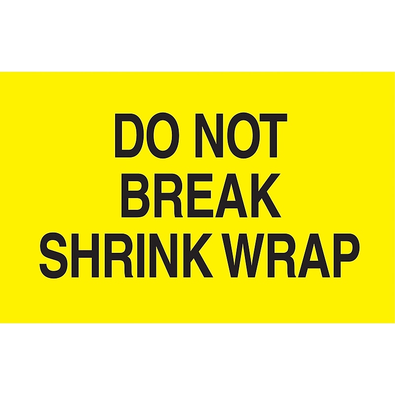 "Do Not Break Shrink Wrap" Labels, Yellow/Black, 5" x 3", 500/Rl image 1
