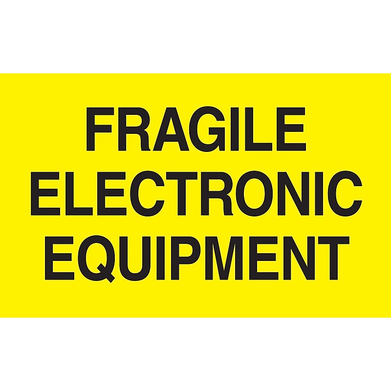 "Fragile Electronic Equipment" Labels, Yellow/Black, 5" x 3", 500/R image 1
