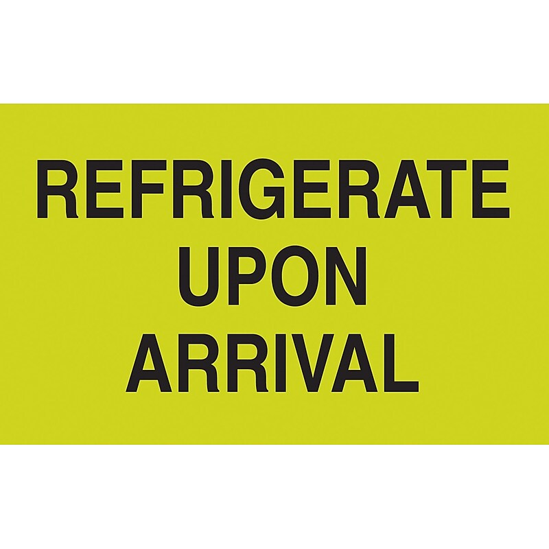 "Refrigerate Upon Arrival" Labels, Fluorescent Green/Black, 5" x 3", 500/Rl (LABDL2601) image 1