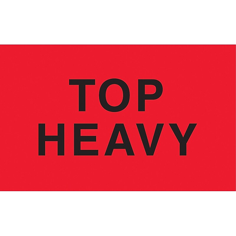 "Top Heavy" Labels, Red/Black, 5" x 3", 500/Rl image 1