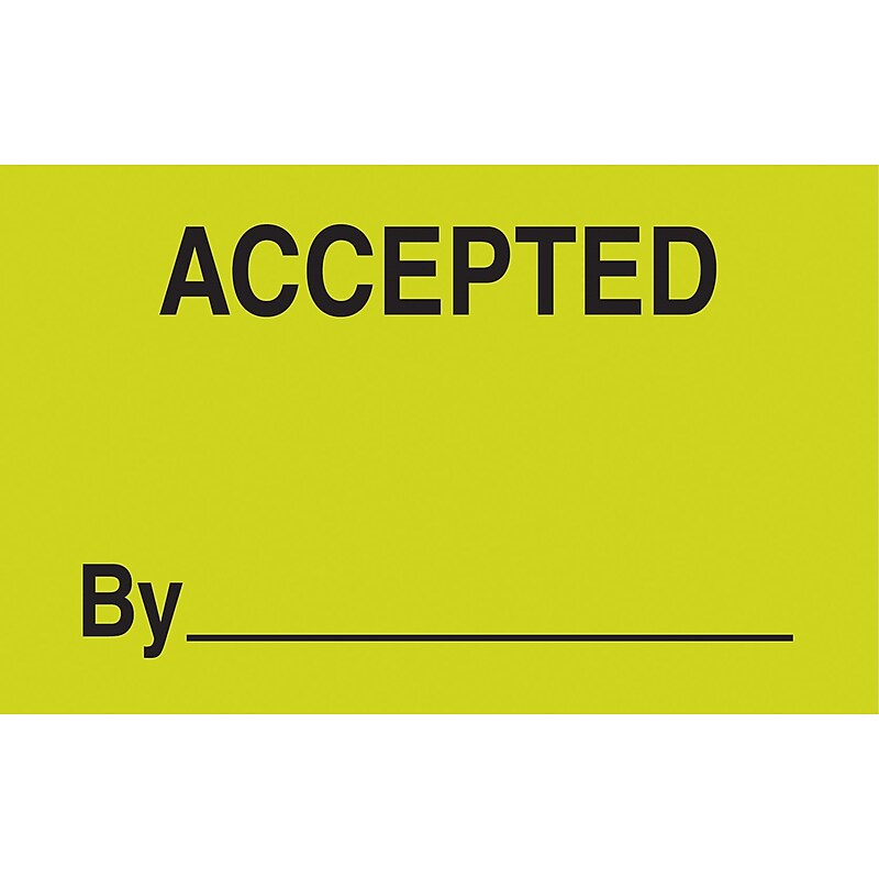 "Accepted By _______" Labels, Yellow/Black, 5" x 3", 500/Rl (DL3301) image 1