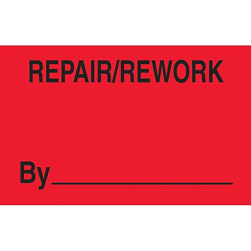 "Repair/Rework By ________" Labels, Red/Black, 5" x 3", 500/Rl image 1