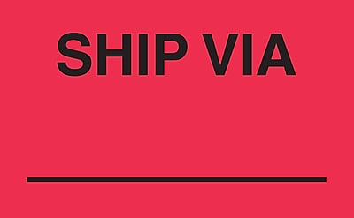 "Ship Via ________" Labels, Red/Black, 5" x 3", 500/Rl