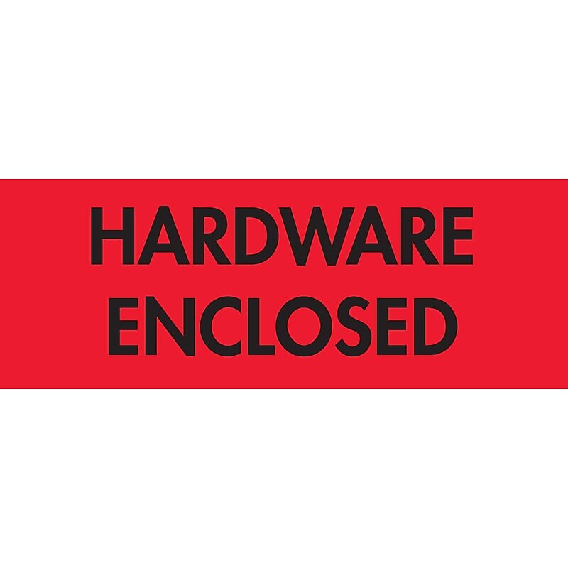 "Hardware Enclosed" Labels, Red/Black, 3" x 2", 500/Rl (DL3591) image 1