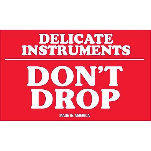 Staples® "Delicate Instruments Don't Drop" Labels, Red/White, 5" x 3