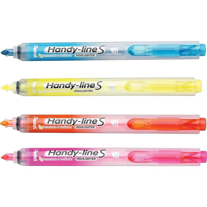 Pentel® Recycled Handy-Lines Slim Retractable Highlighters, 4/Pack (SXS15BPS4M) image 1