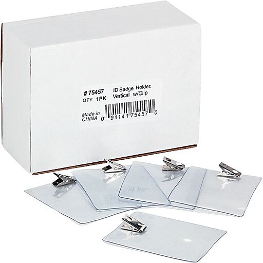 Advantus Clear Vinyl ID Badge Holder, Punched, 3"W x 4"L, Vertical w