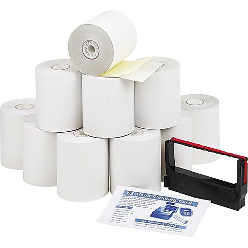 PM Company® Impact Printing Carbonless Paper Roll, Canary/White, 3"(W) x 90'(L), 10/Ctn Staples